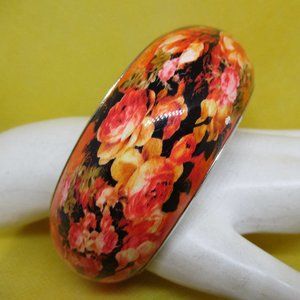 WIDE ENAMEL Cuff Bracelet Floral Enamel Bangle Cuff Bracelet Enamel SilverTone